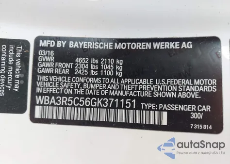 2016 BMW 435I xDrive z USA, uszkodzony, nr VIN WBA3R5C56GK371151
